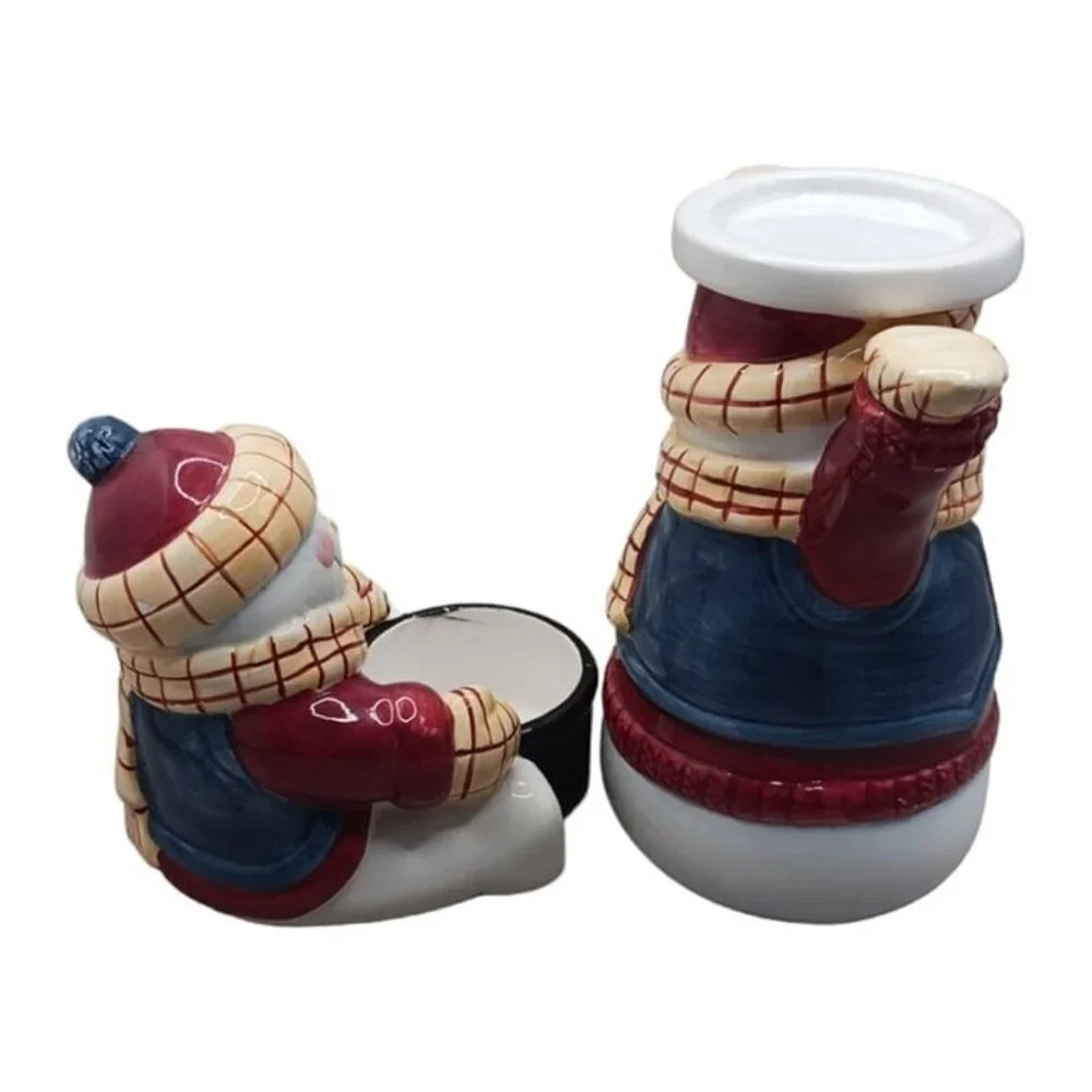 Set of 2 snowman tea light candle holder